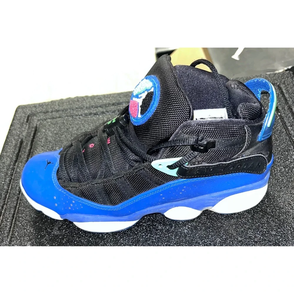 Jordan 6 Rings Blue Black Patent Leather Youth Size 7Y Sneakers 323419-014